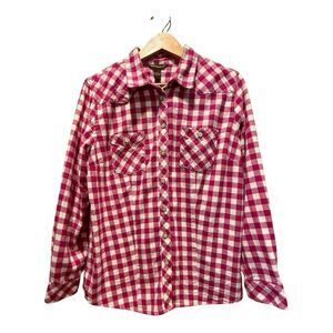 Bit & Bridle Women’s Button Up Long Sleeve Flannel Gingham Checkered Top Size L